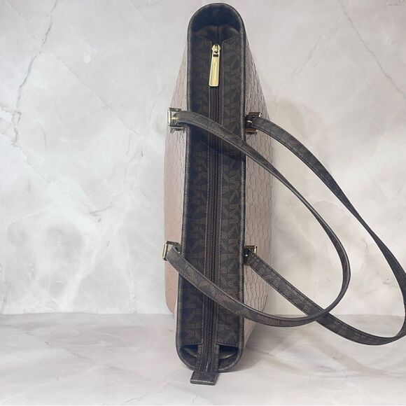 Michael Kors Embossed Patent Leather Tote & Wallet Fawn Pink/Brown - Picture 9 of 13